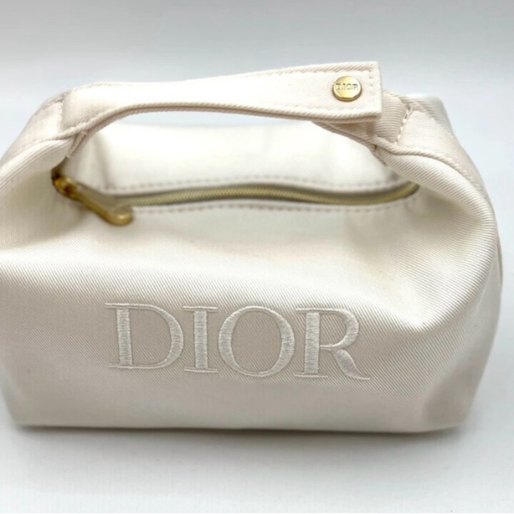 Dior Cream Cosmetic Bag with Gold Accents